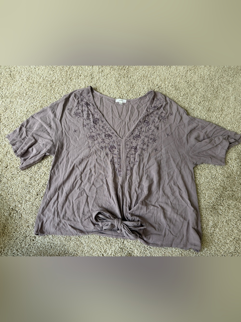 Eyeshadow Embroidered V-Neck Tie-Front Crop Top — Purple